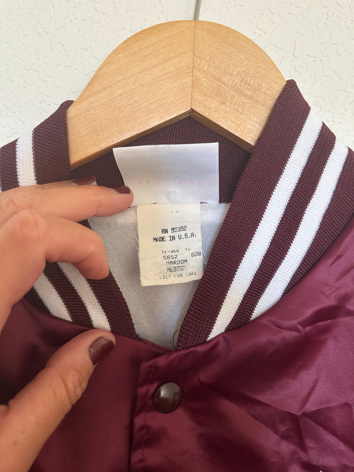 Vintage Burgundy Bomber Jacket (Size Medium) image 6