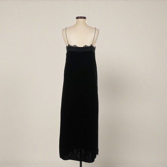 Black Velvet Slip Dress w/ Lace Trim (Size 4) image 1