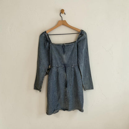 Long Sleeve Denim Wrap Front Mini Dress | Size Small