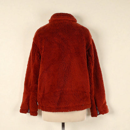 Oversized Red Fleece Moto Jacket (Size Medium) image 1