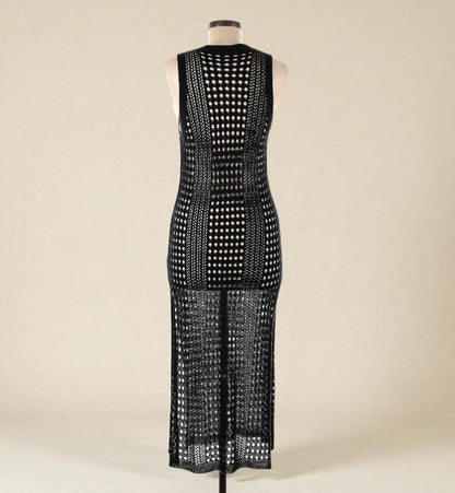 Sleeveless Black Crochet Midi Dress (One Size) image 1