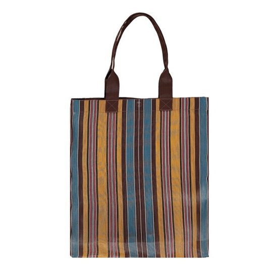 Yellow, Blue & Beige Stripe Recycled Woven Market Shopper