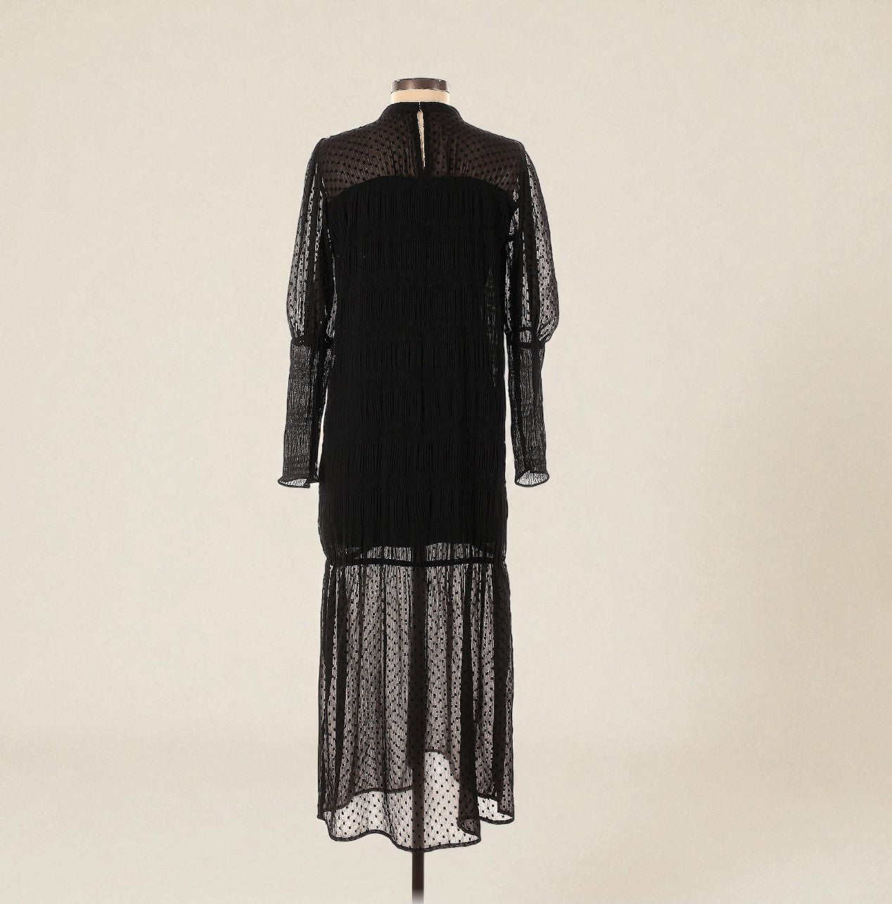Long Sleeve Sheer Black Maxi Dress w Puff Sleeves (Size Small) image 1