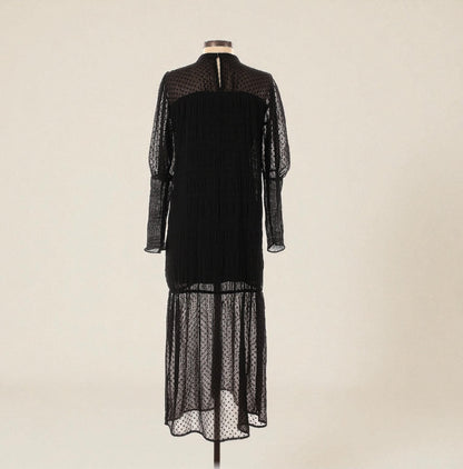 Long Sleeve Sheer Black Maxi Dress w Puff Sleeves (Size Small) image 1
