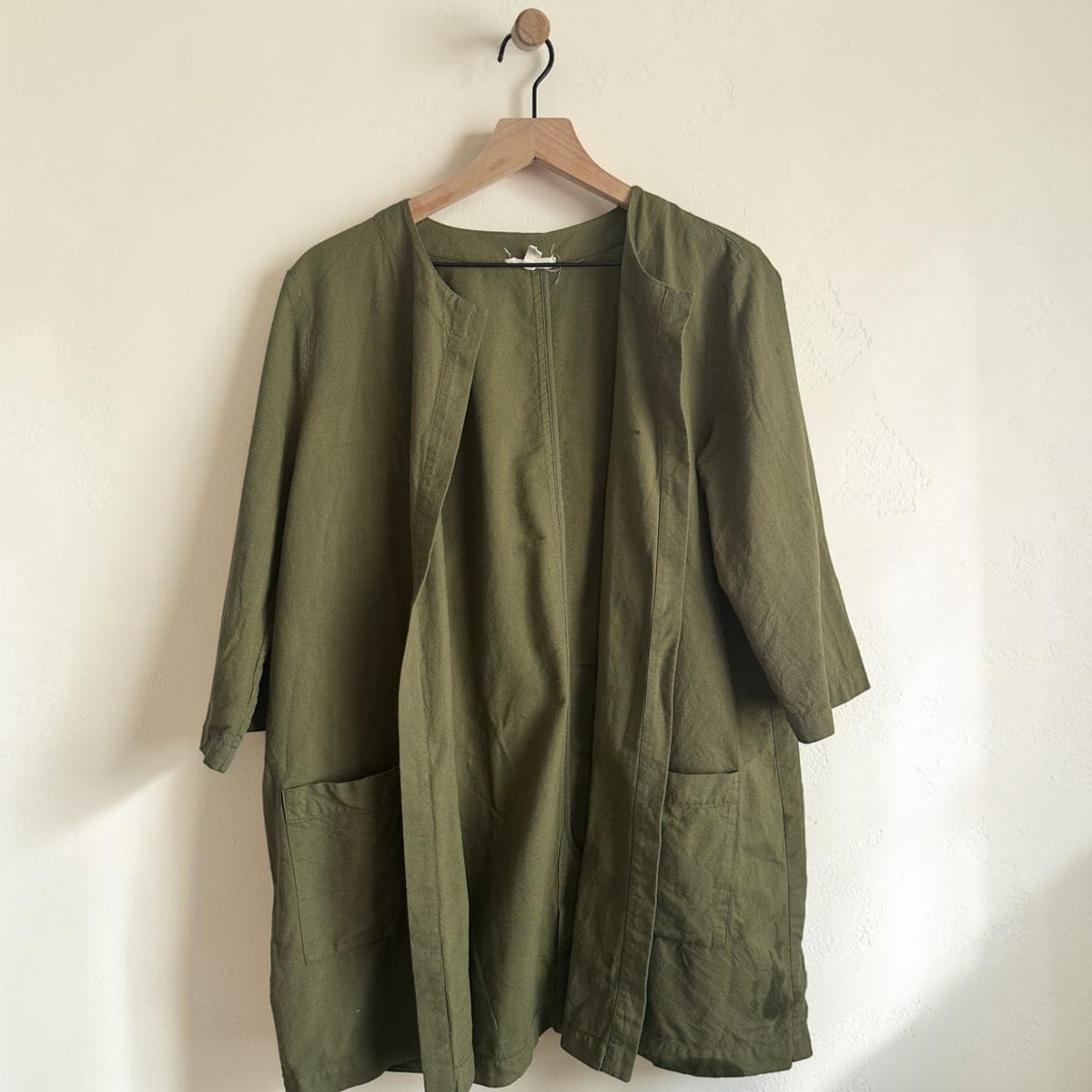 Olive Green Organic Cotton Open-Front Trench | Size L