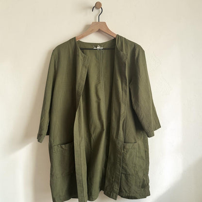 Olive Green Organic Cotton Open-Front Trench | Size L