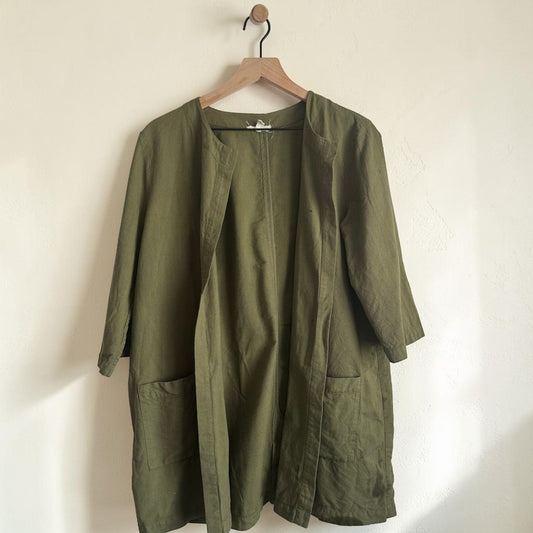 Olive Green Organic Cotton Open-Front Trench | Size L