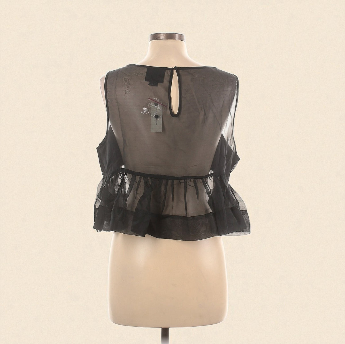 Sleeveless Black Sheer Peplum Top (Size Large) image 1