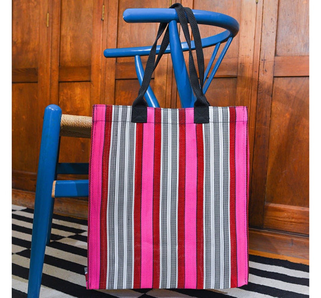 Pink & Red Striped Recycled Woven Market Shopper