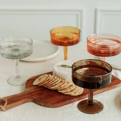 Handblown Hammered Coupe Cocktail Glasses in Amber | Set of 4