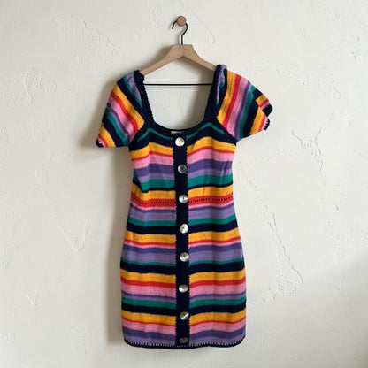 FARM Rio Crochet Striped Mini Dress | Size Small