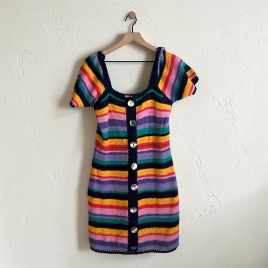 FARM Rio Crochet Striped Mini Dress | Size Small