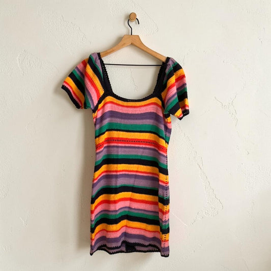 FARM Rio Crochet Striped Mini Dress | Size Small