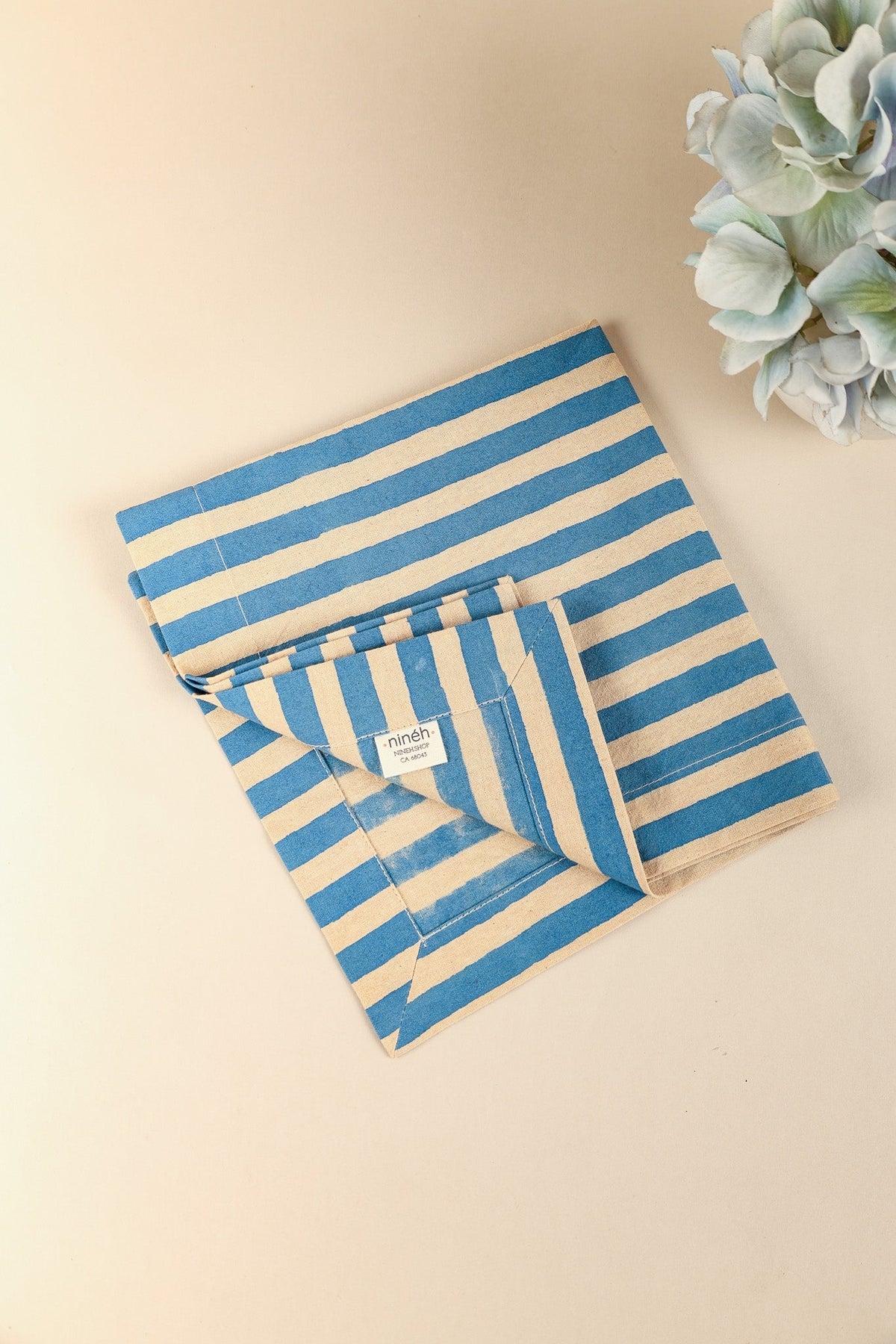 Oh! Stripes Blue Block Print Napkins | Set of 4