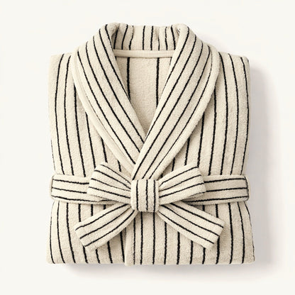 Scandi Retro 100% Long-stapled Cotton Stripe Hooded Bathrobe