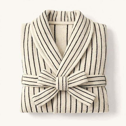 Scandi Retro 100% Long-stapled Cotton Stripe Hooded Bathrobe