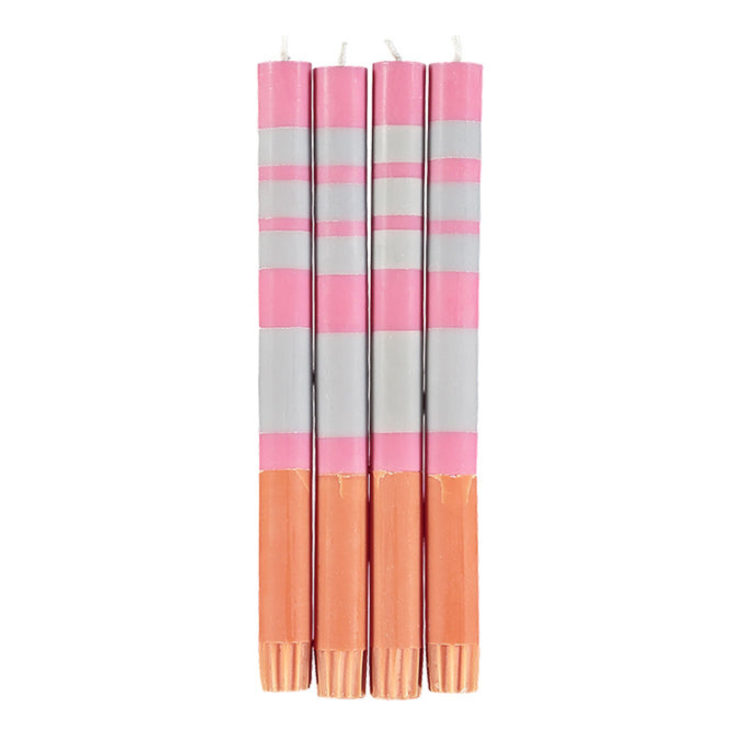 Orange, Pink & Mint Striped Dinner Candles | Set of 4