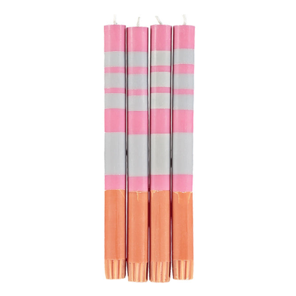 Orange, Pink & Mint Striped Dinner Candles | Set of 4
