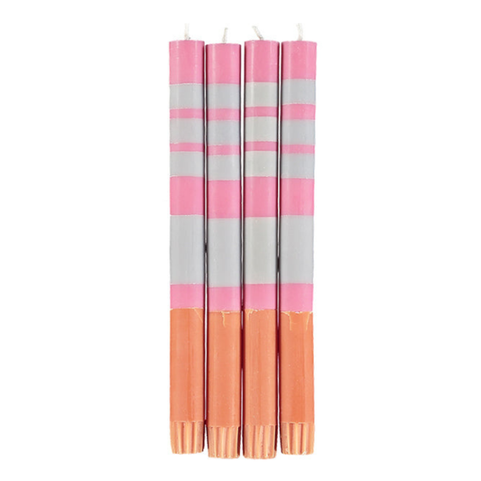 Orange, Pink & Mint Striped Dinner Candles | Set of 4