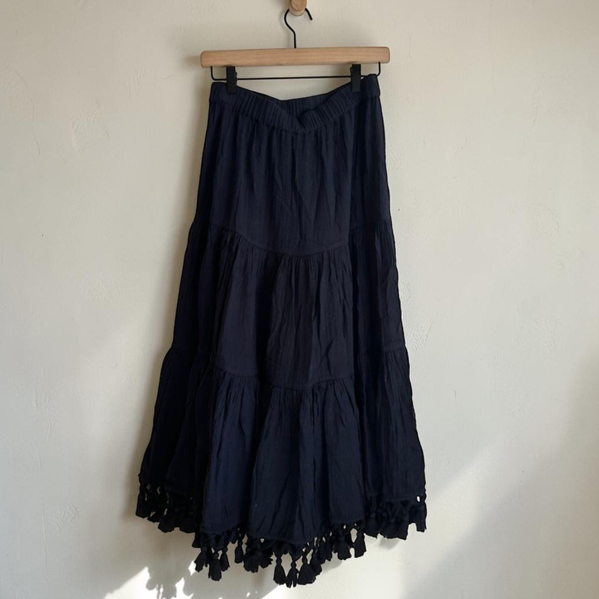 Black Maxi Skirt with Tassels | Size Small