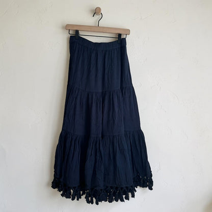 Black Maxi Skirt with Tassels | Size Small