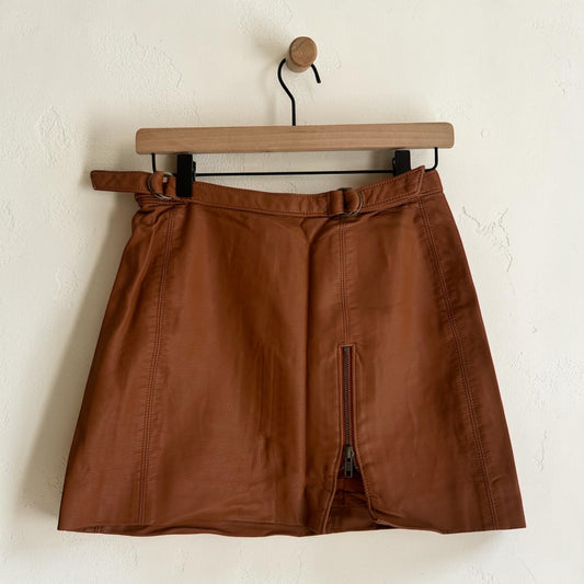 Faux Leather Mini Skirt w Zip Slit | Size 2