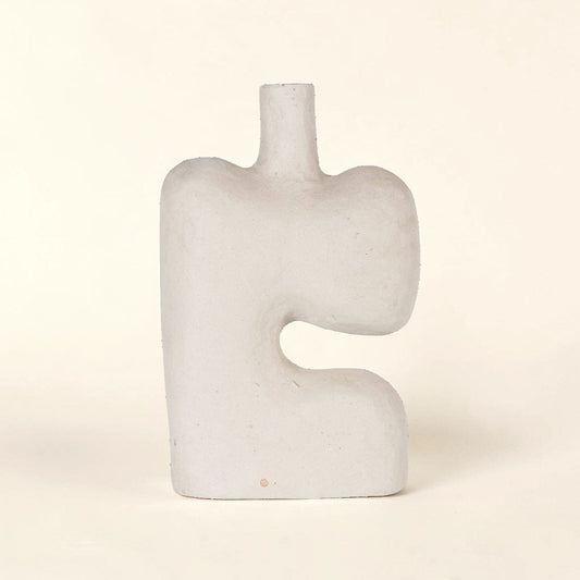 Good Bounty Aliya hand-crafted white paper mache decorative vessel with a unique abstract sculptural shape