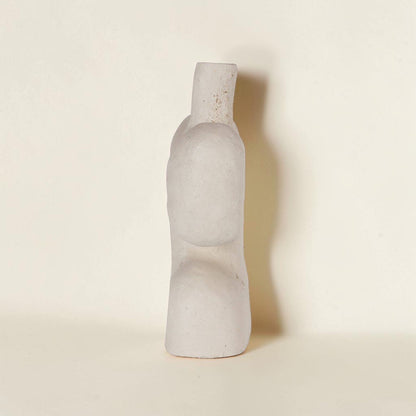 Good Bounty Aliya paper mache vessel in white with a unique sculptural shape and textured fibrous finish