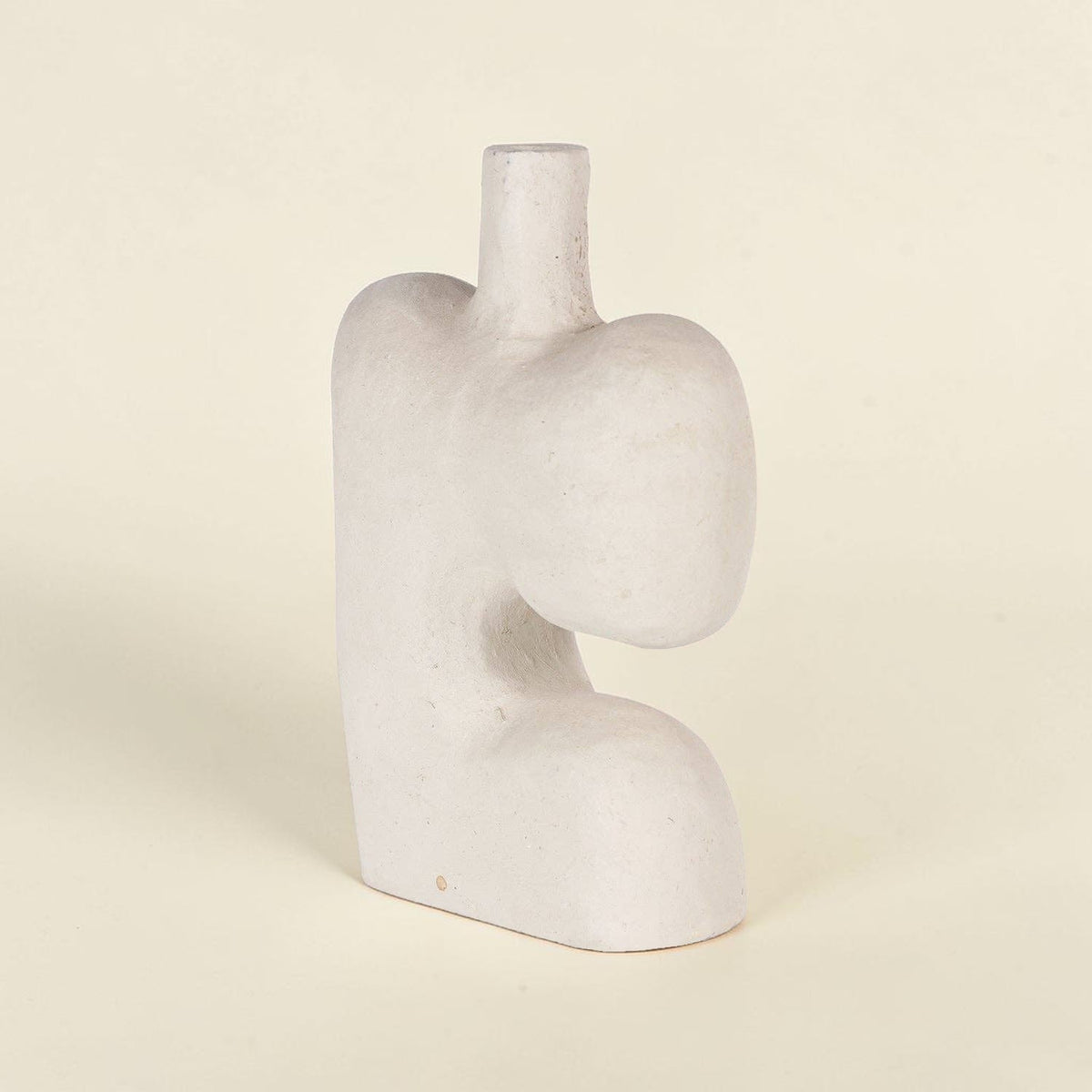 Good Bounty Aliya white paper mache decorative vessel with a unique abstract sculptural shape and fibrous texture.