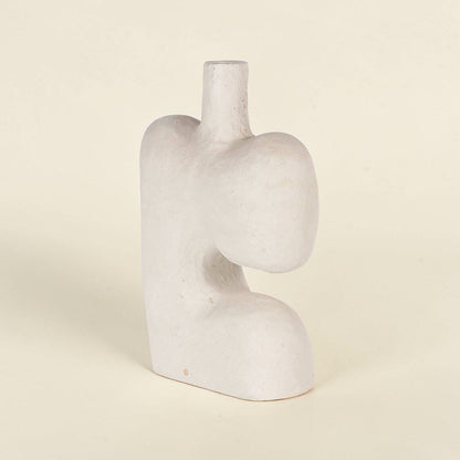 Good Bounty Aliya white paper mache decorative vessel with a unique abstract sculptural shape and fibrous texture.