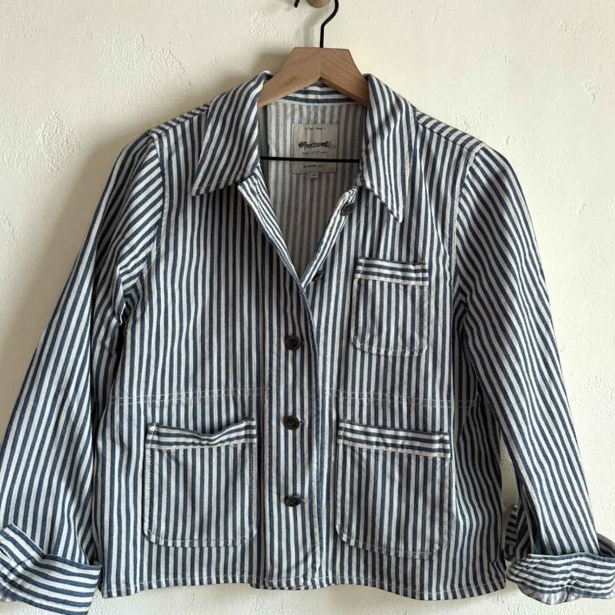 Railroad Striped Cropped Denim Jacket | Size Medium