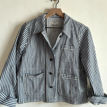 Railroad Striped Cropped Denim Jacket | Size Medium