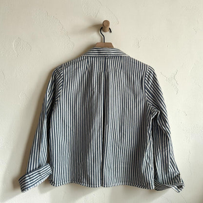 Railroad Striped Cropped Denim Jacket | Size Medium