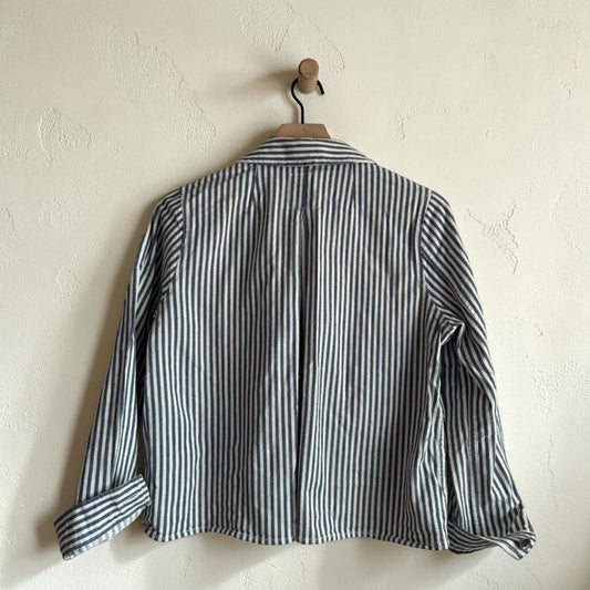 Railroad Striped Cropped Denim Jacket | Size Medium