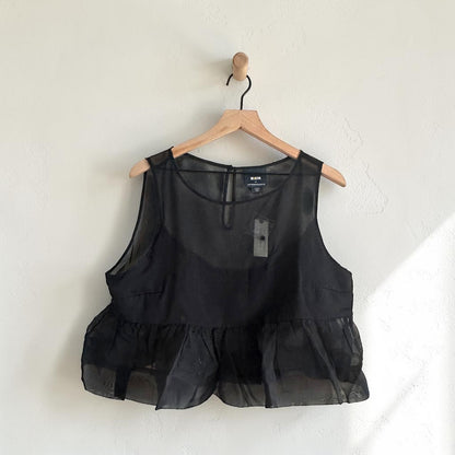 Sleeveless Black Sheer Peplum Top | Size Large