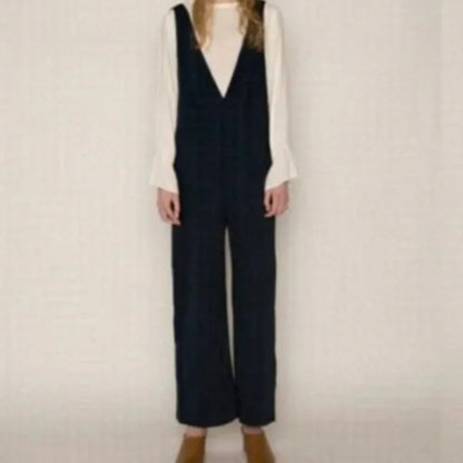 Navy Deep Plunge Wide Leg Jumpsuit | Size Medium