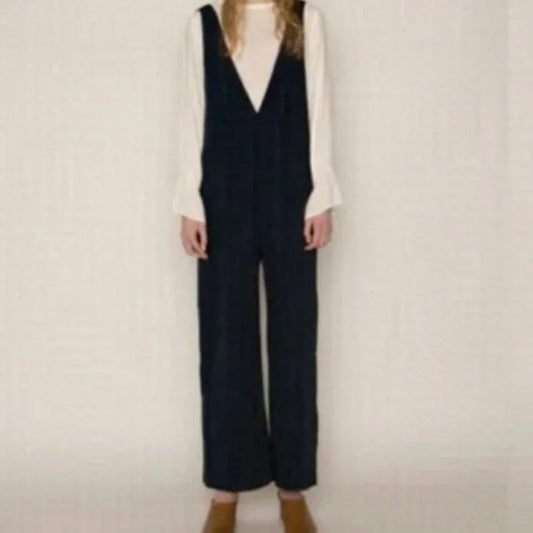 Navy Deep Plunge Wide Leg Jumpsuit | Size Medium