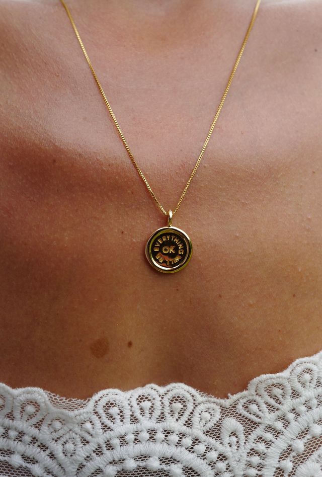 Everything Will Be OK Charm on Box Chain Necklace