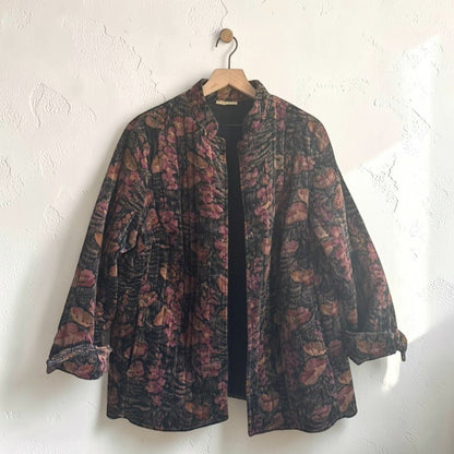 Vintage Black + Rose Quilted Open-Front Jacket | Size Large
