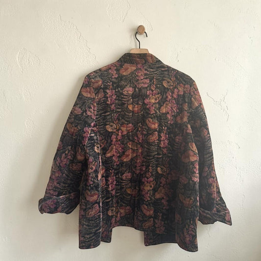 Vintage Black + Rose Quilted Open-Front Jacket | Size Large