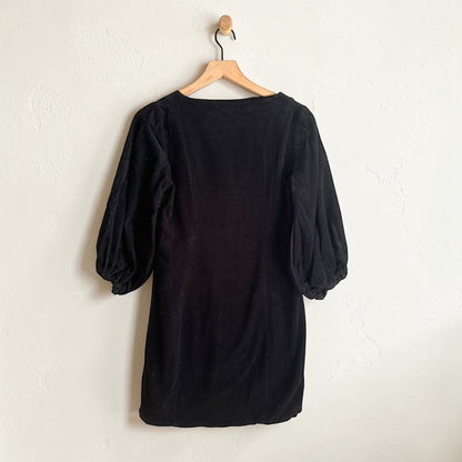 Black Corduroy Long Sleeve Mini Dress | Size Medium