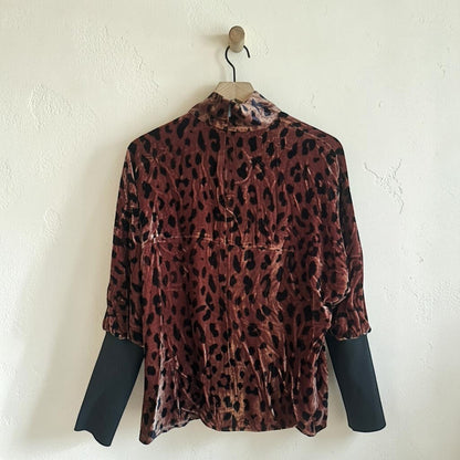 Long Sleeve Animal Print Velvet Blouse | Size Medium