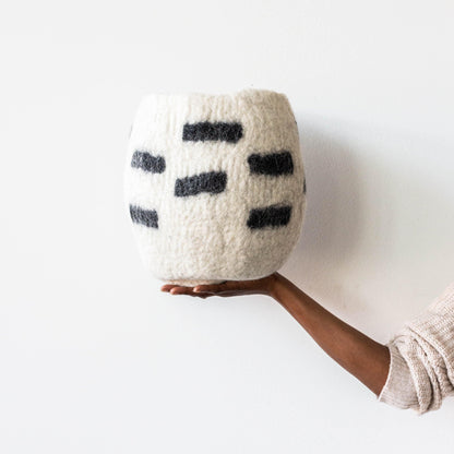 Tribal Repeat Wool Storage Basket | Black and Ivory