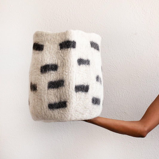 Tribal Repeat Wool Storage Basket | Black and Ivory