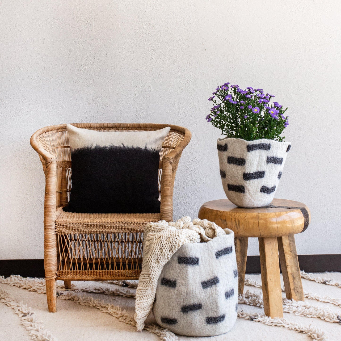 Tribal Repeat Wool Storage Basket | Black and Ivory