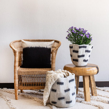 Tribal Repeat Wool Storage Basket | Black and Ivory