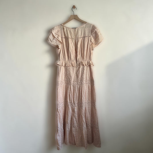 Beige Cotton Midi Dress | Size Medium