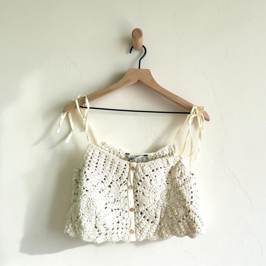 Ivory Crochet Crop Top | Size Large