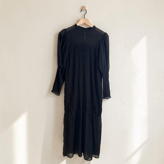 Long Sleeve Sheer Black Maxi Dress with Puff Sleeves | Size Small